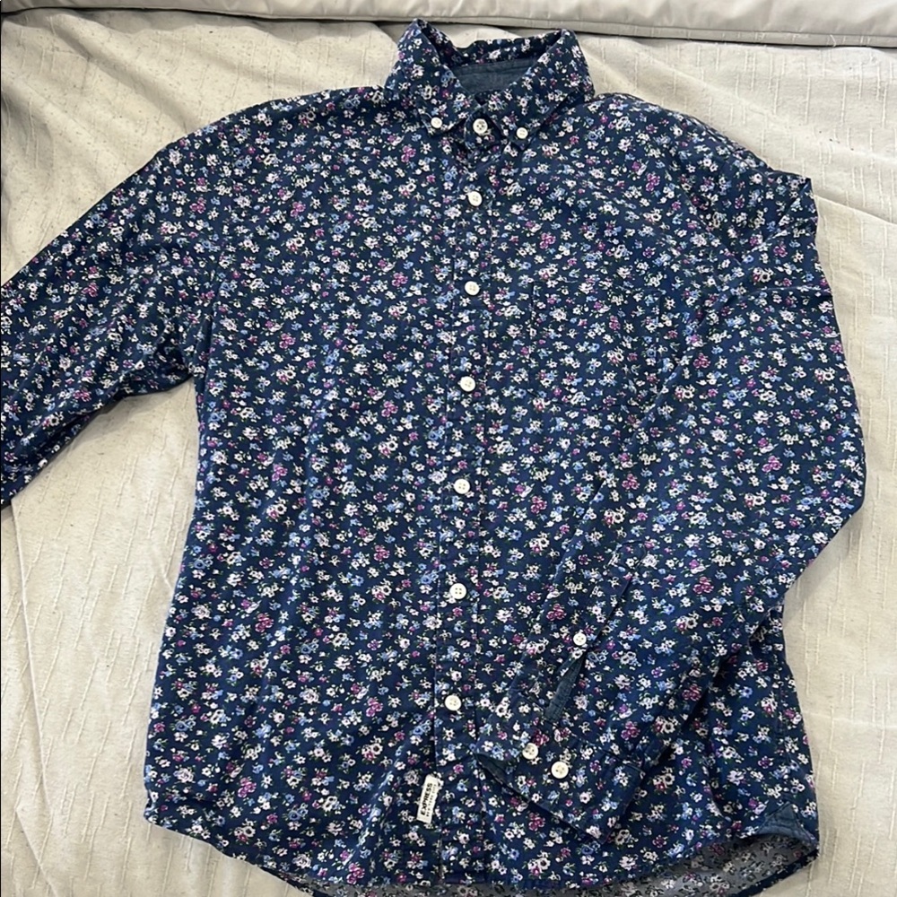 Floral Print Navy Blue Men's Shirt